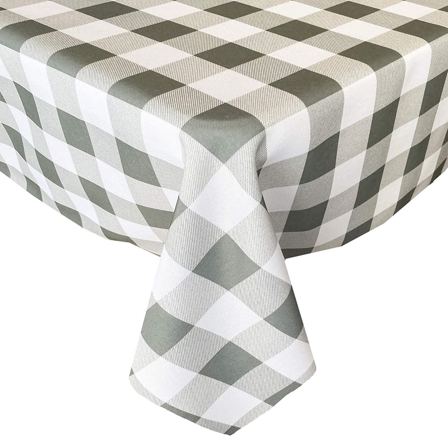 Newbridge Gray Buffalo Cottage Check Print Fabric Tablecloth, Buffalo Plaid Wrinkle Free, Water and Stain Resistant Heavy Weight Tablecloth, 52” x 52” Square