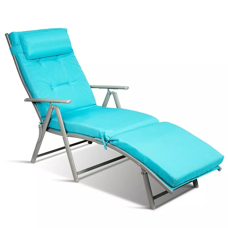 Adjustable Outdoor Lightweight Folding Chaise Lounge Chair with Pillow