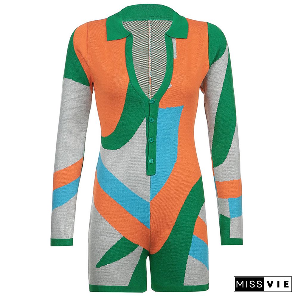 Color Block Stitching Y2K Long Sleeve Rompers