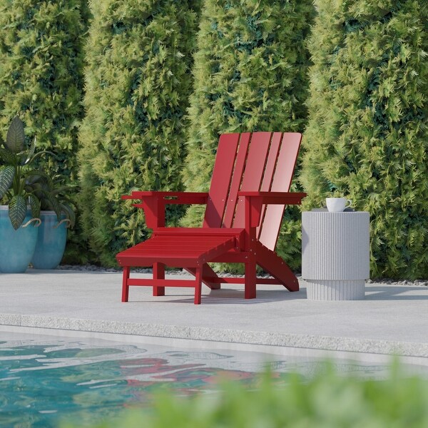 Commercial AllWeather Adirondack Chair with Pullout Ottoman and Cupholder