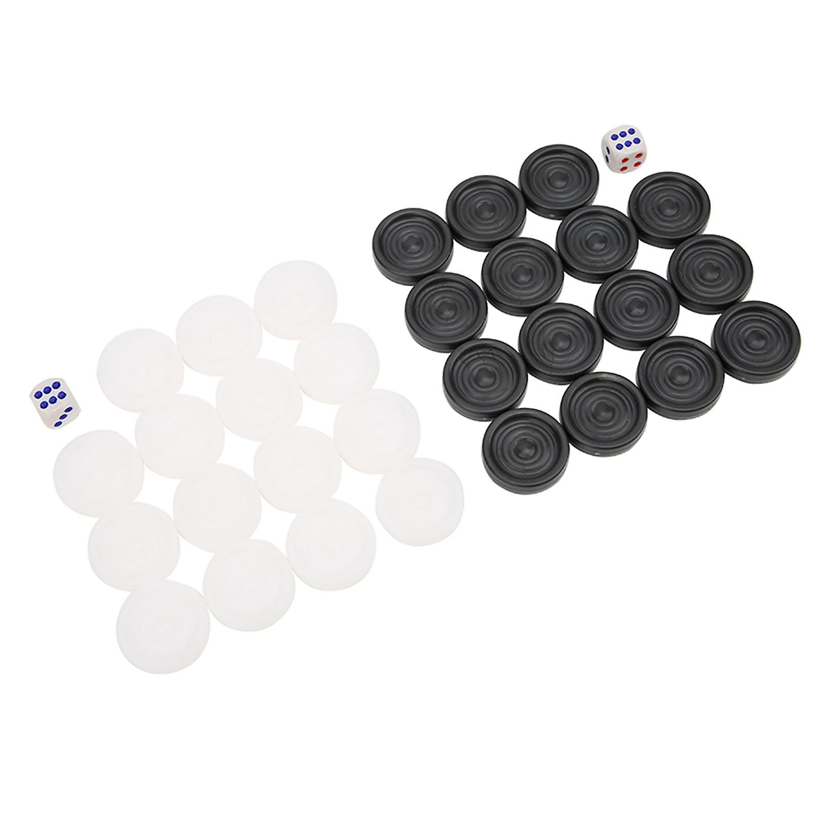 22mm Plastic Black White Backgammon Checkers Chips Pieces Set Kids Children Toy