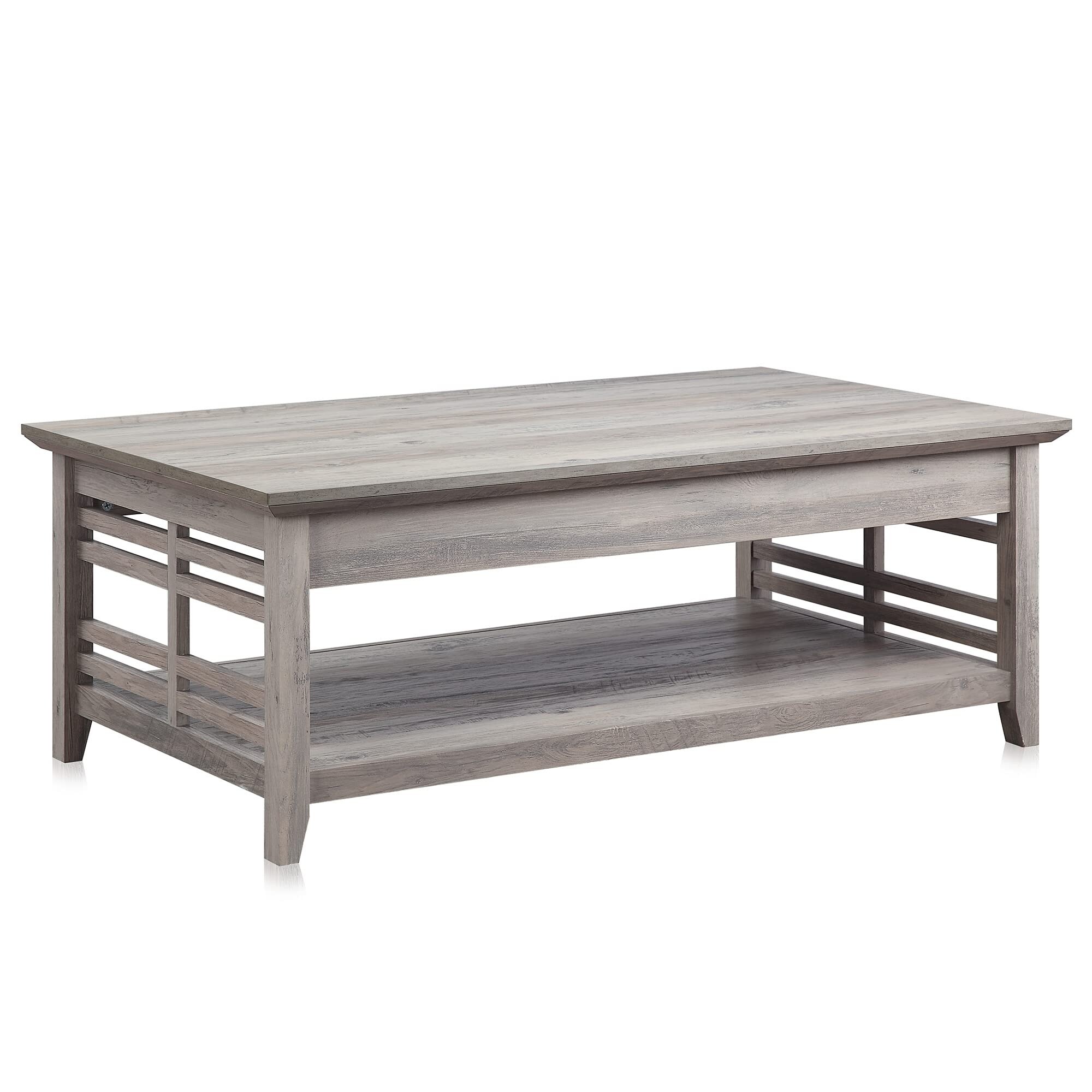 Modern Wood Coffee Table with Storage Shelf Two Tier Rectangular Stylish Decor for Living Room Conversation - as picture