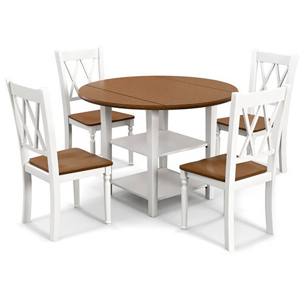 Tangkula 5 Piece Round Dining Kitchen Set W Drop Leaf Dining Table Folded amp 4 Chairs