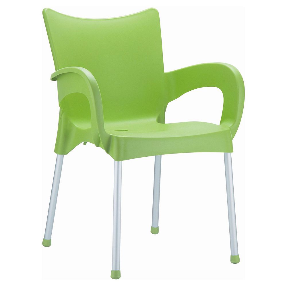 33.25 Green and Silver Outdoor Patio Solid Dining Arm Chair