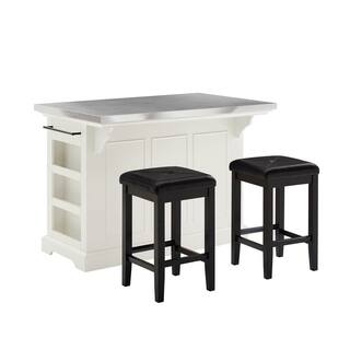 CROSLEY FURNITURE Julia White Kitchen Island with Square Stools KF30063WH-BK