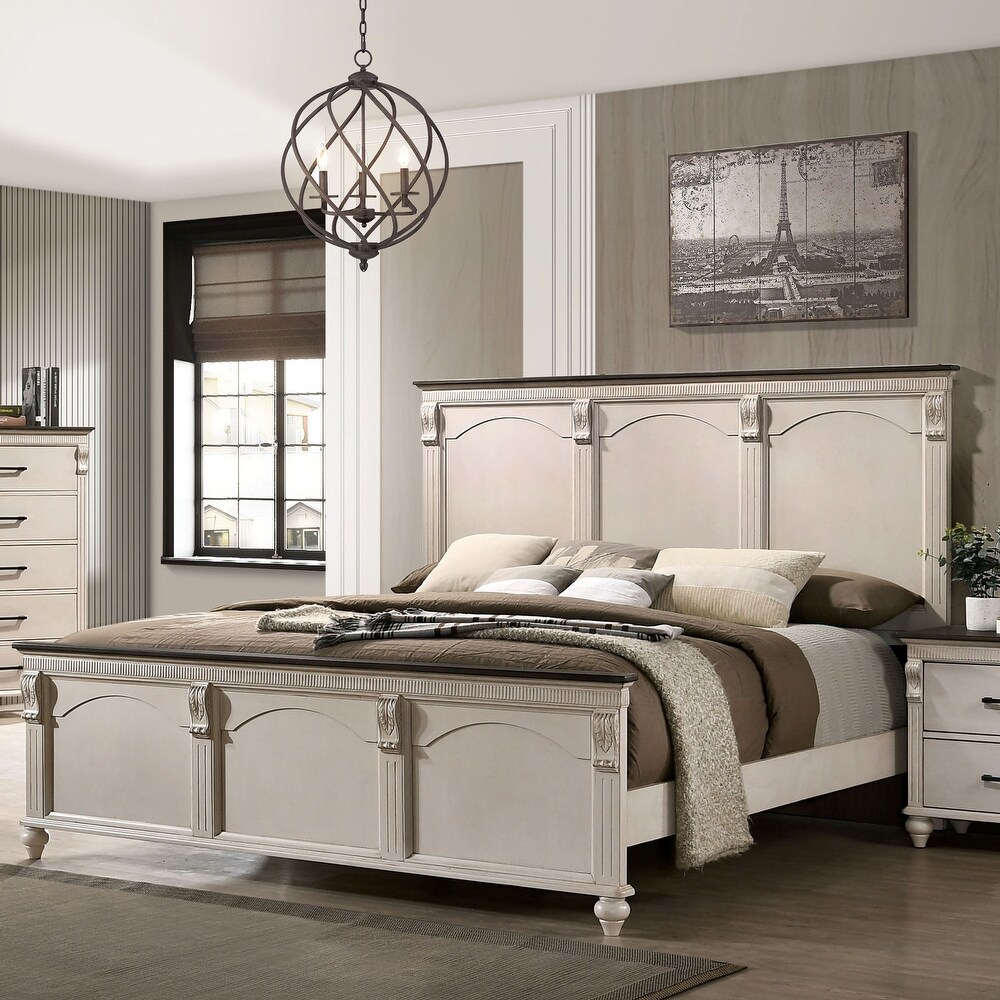 Furniture of America Alencon Transitional White Solid Wood Panel Bed