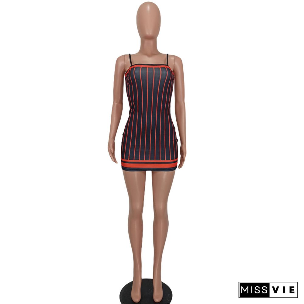 Y2K Striped Print Bodycon Strap Mini Dress