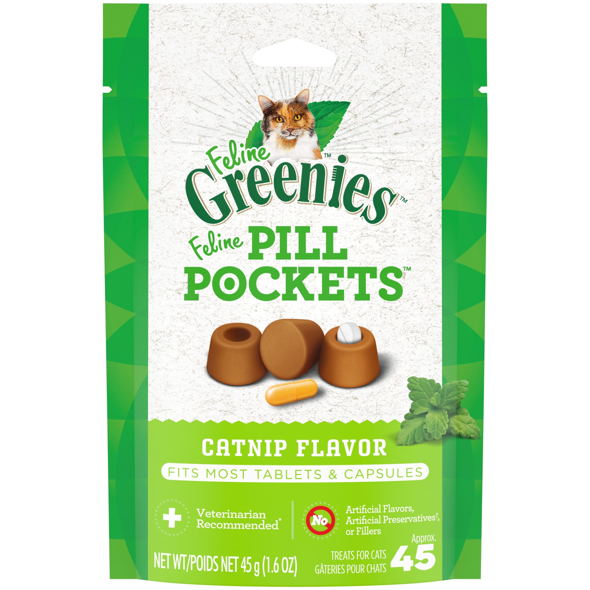 Greenies Pill Pockets Catnip Flavor Natural Soft Cat Treats， 1.6 oz.， Pack of 45