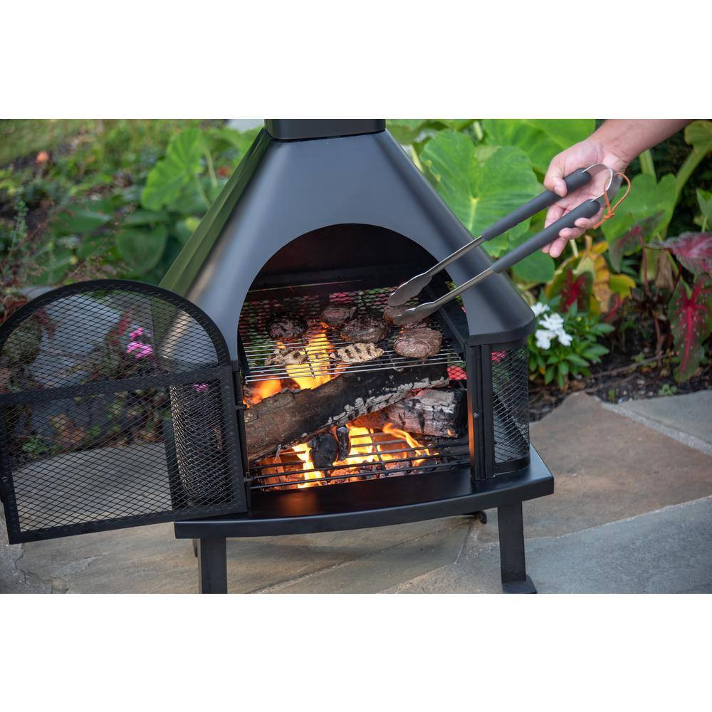 Endless Summer 45 in. H Steel Wood Burning Outdoor Fireplace with Chimney and Included Wood Grate and Cooking Grate WAF1013C