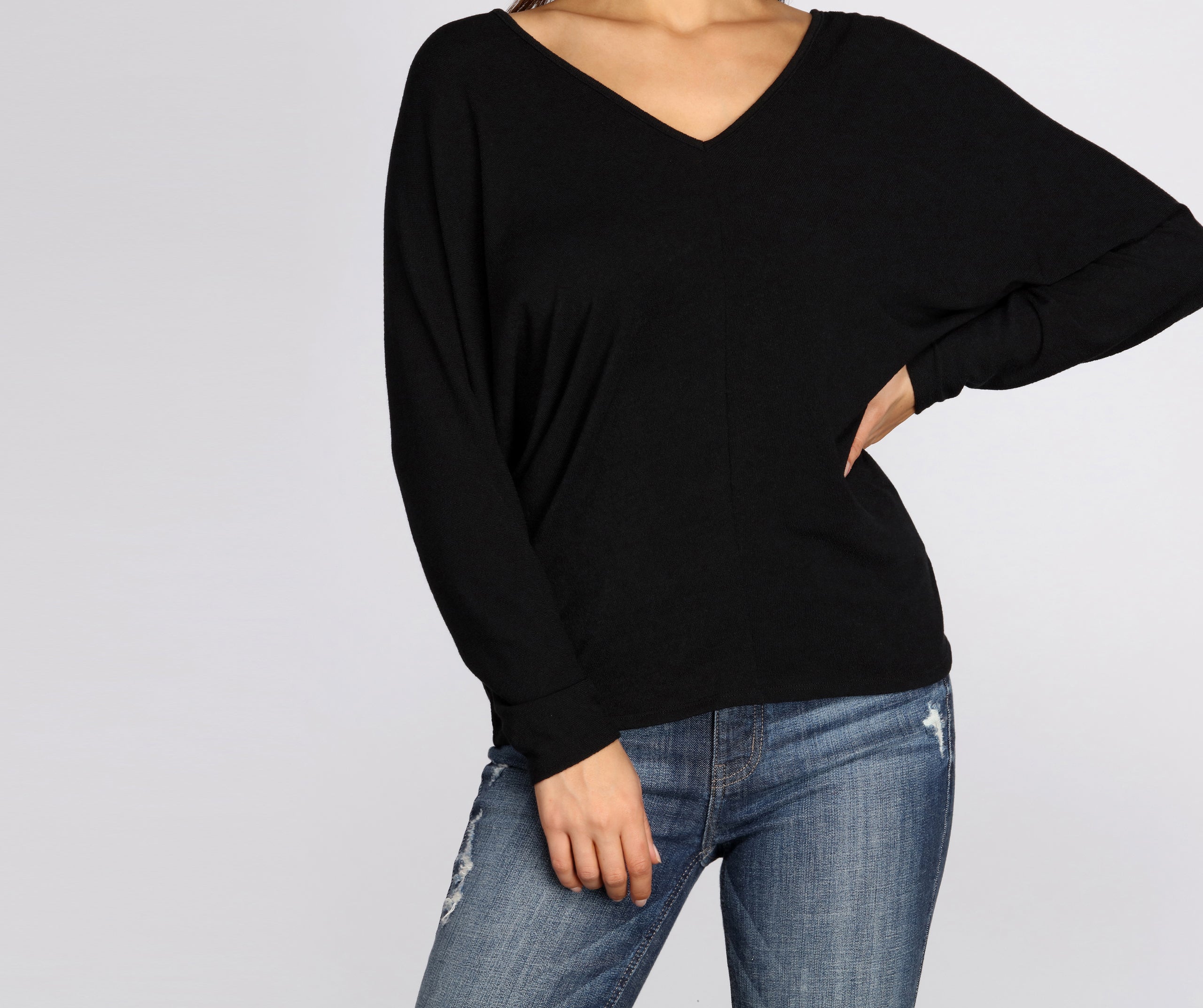 Keep Knit Casual V Neck Top