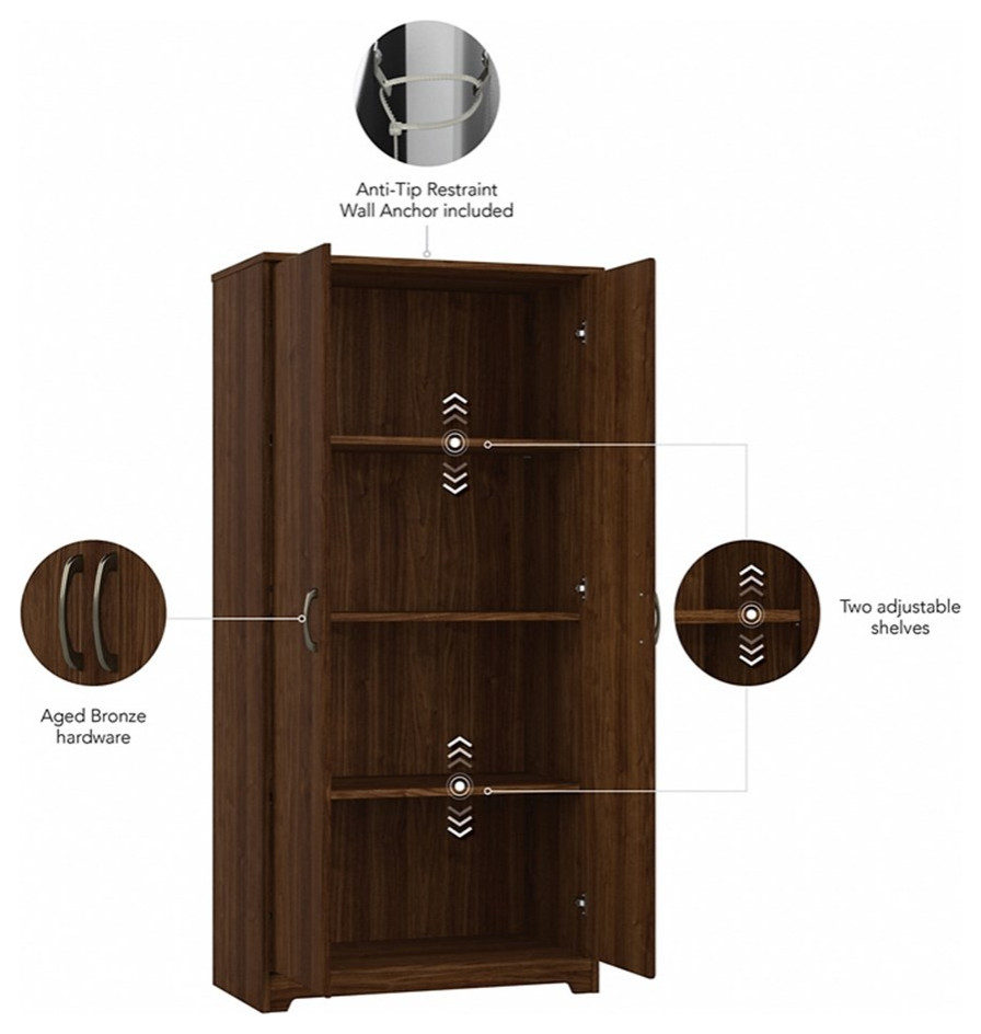 Bush Furniture Cabot Tall Storage Cabinet in Modern Walnut   Engineered Wood   Accent Chests And Cabinets   by Homesquare  Houzz