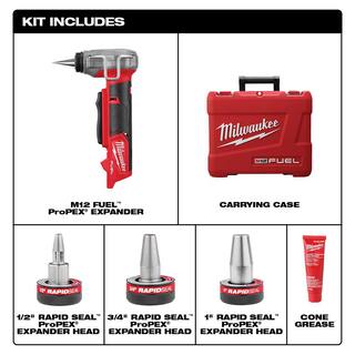 MW M12 FUEL 12V Lithium-Ion Brushless Cordless 14 in Impact Driver  ProPEX Expander Tool w12 in - 1 in Expander Heads 3453-20-2532-20