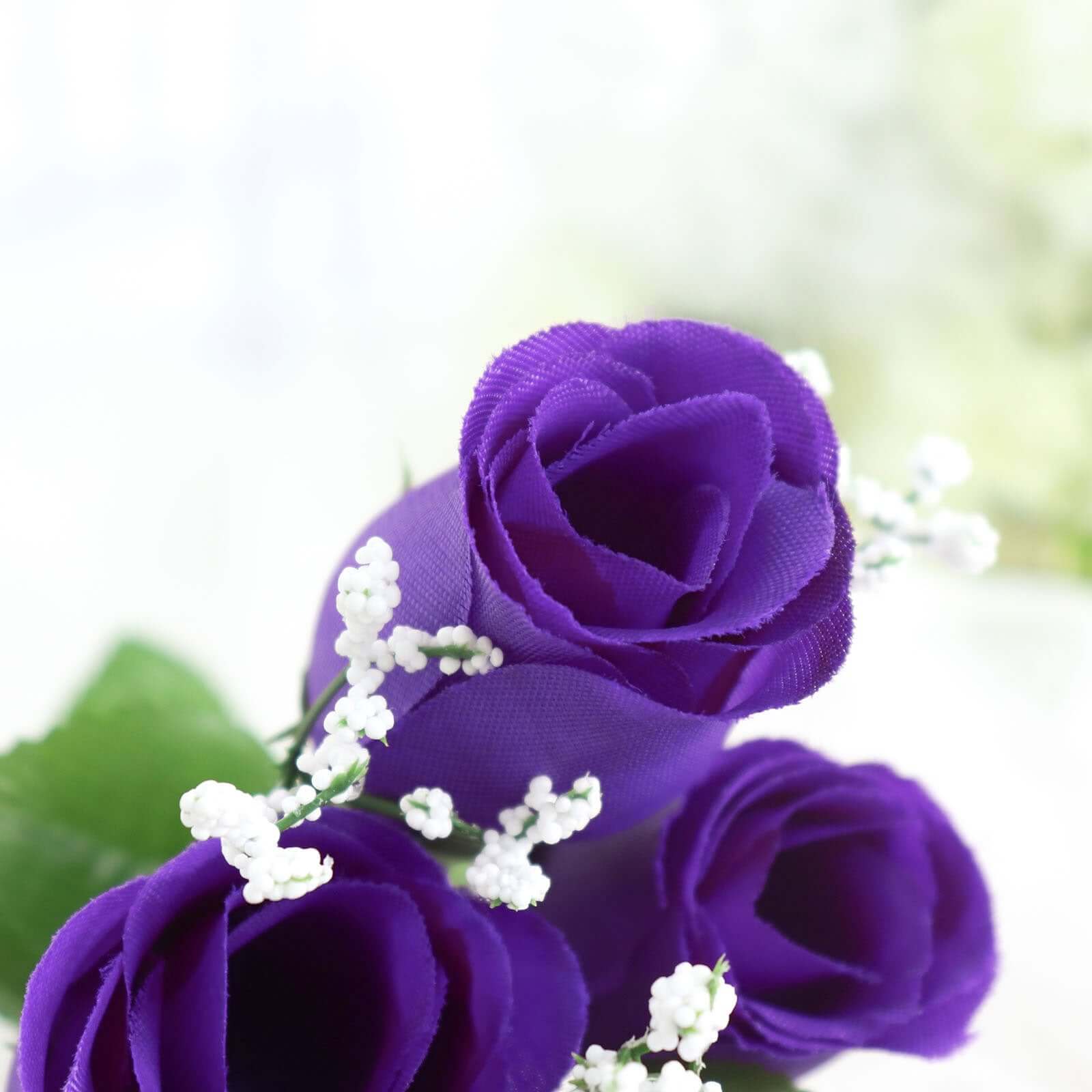 12 Bushes Purple Artificial Premium Silk Flower Rose Bud Bouquets