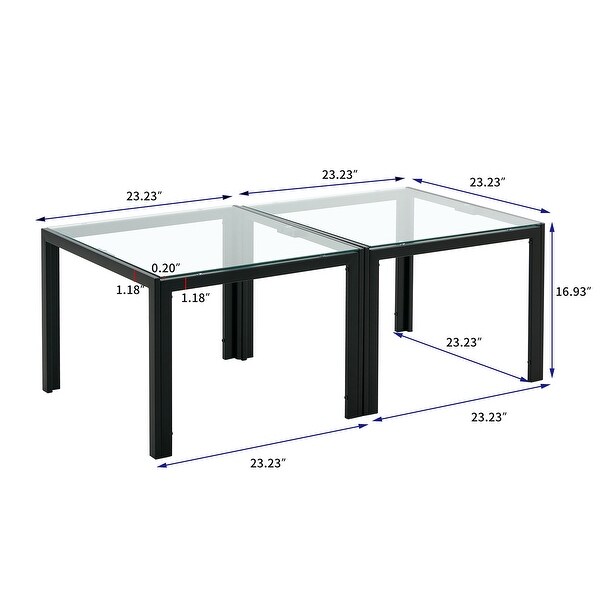 Coffee Table Set of 2，Square with Tempered Glass Finish