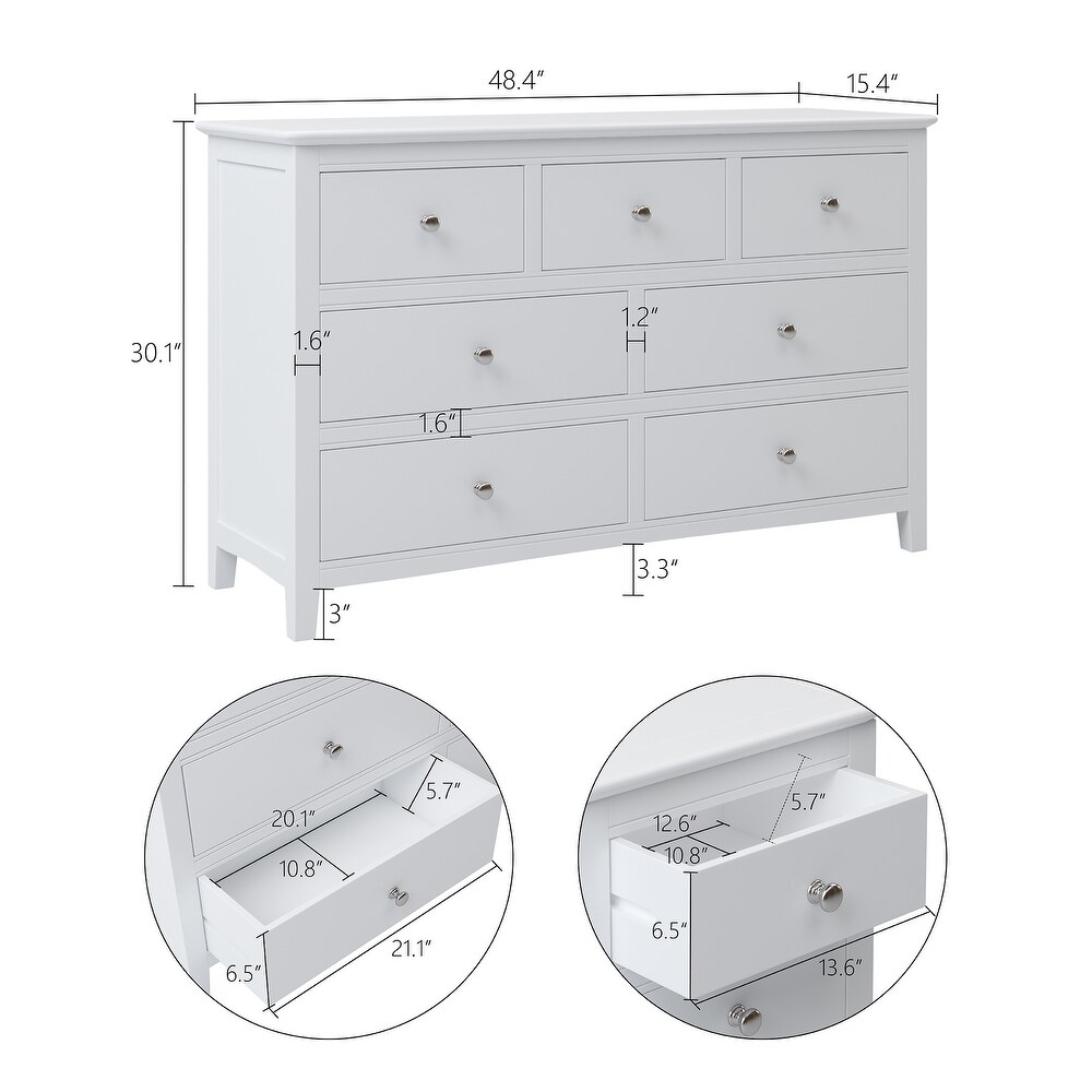 7 / 5 Drawers Solid Wood Dresser in White