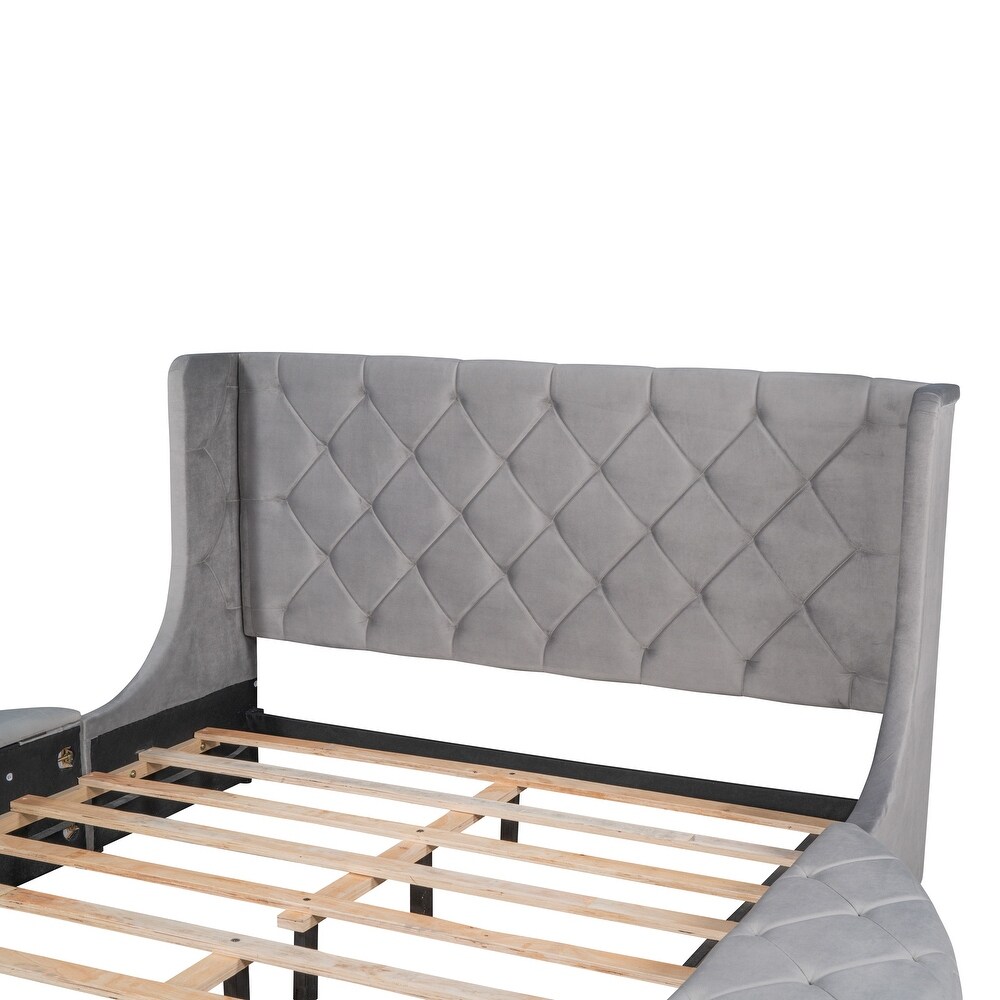 Upholstered Platform Bed Queen Size Storage Velvet Bed