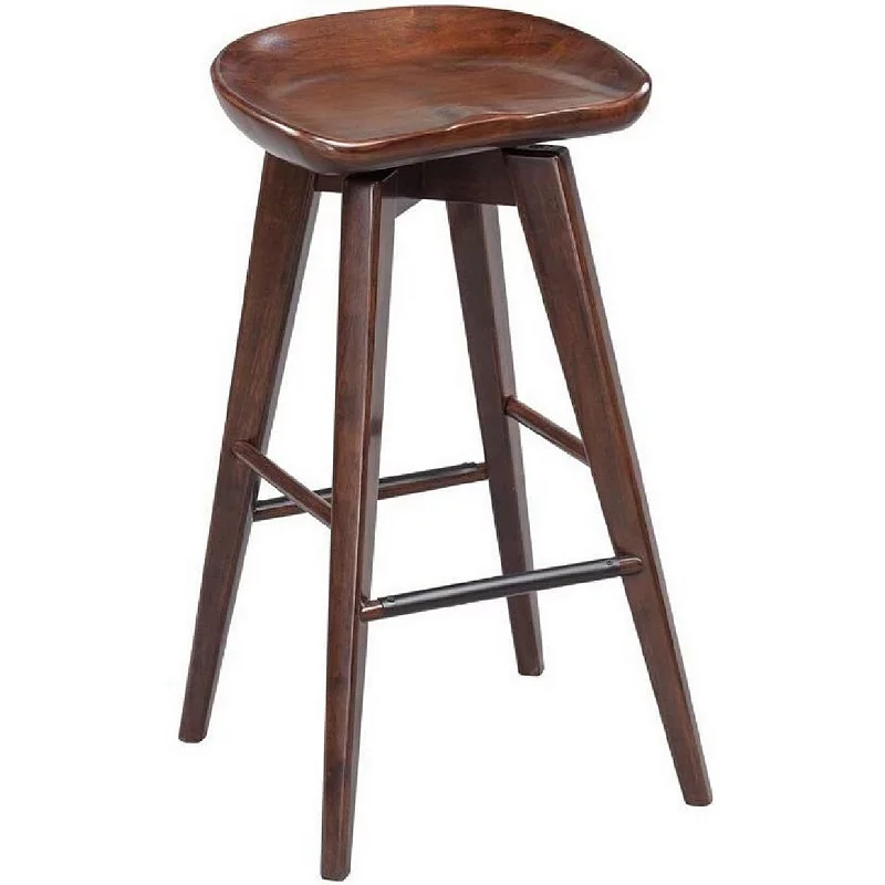 Contoured Seat Wooden Frame Swivel Barstool with Angled Legs， Natural Brown