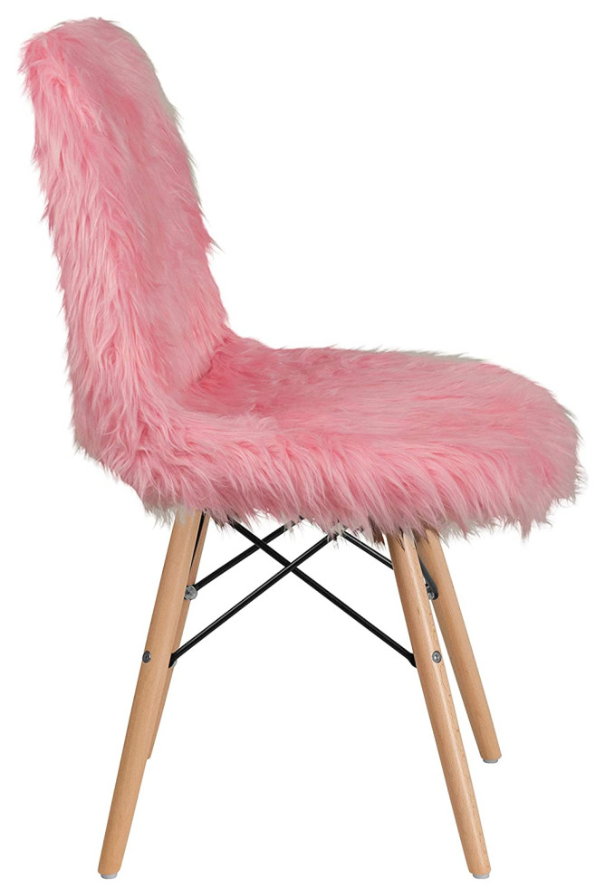 4 Pack Dining Chair  Wooden Legs  ampShaggy Faux Fur Upholstered Seat  Light Pink   Transitional   Recliner Chairs   by Decor Love  Houzz