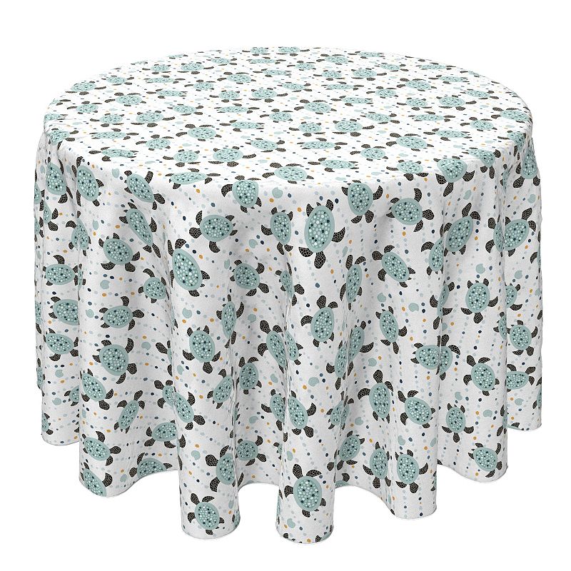 Round Tablecloth， 100% Cotton， 60 Round， Patterned Sea Turtles