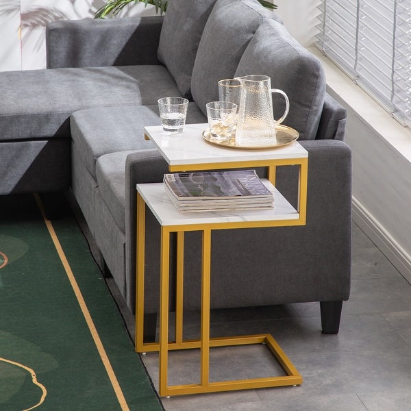 C-Type Side Table Double-Layer Gold Marble Sticker Modern Industrial End Table