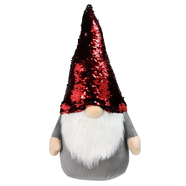 18 Gnome with Red and Black Flip Sequin Hat Christmas Decoration