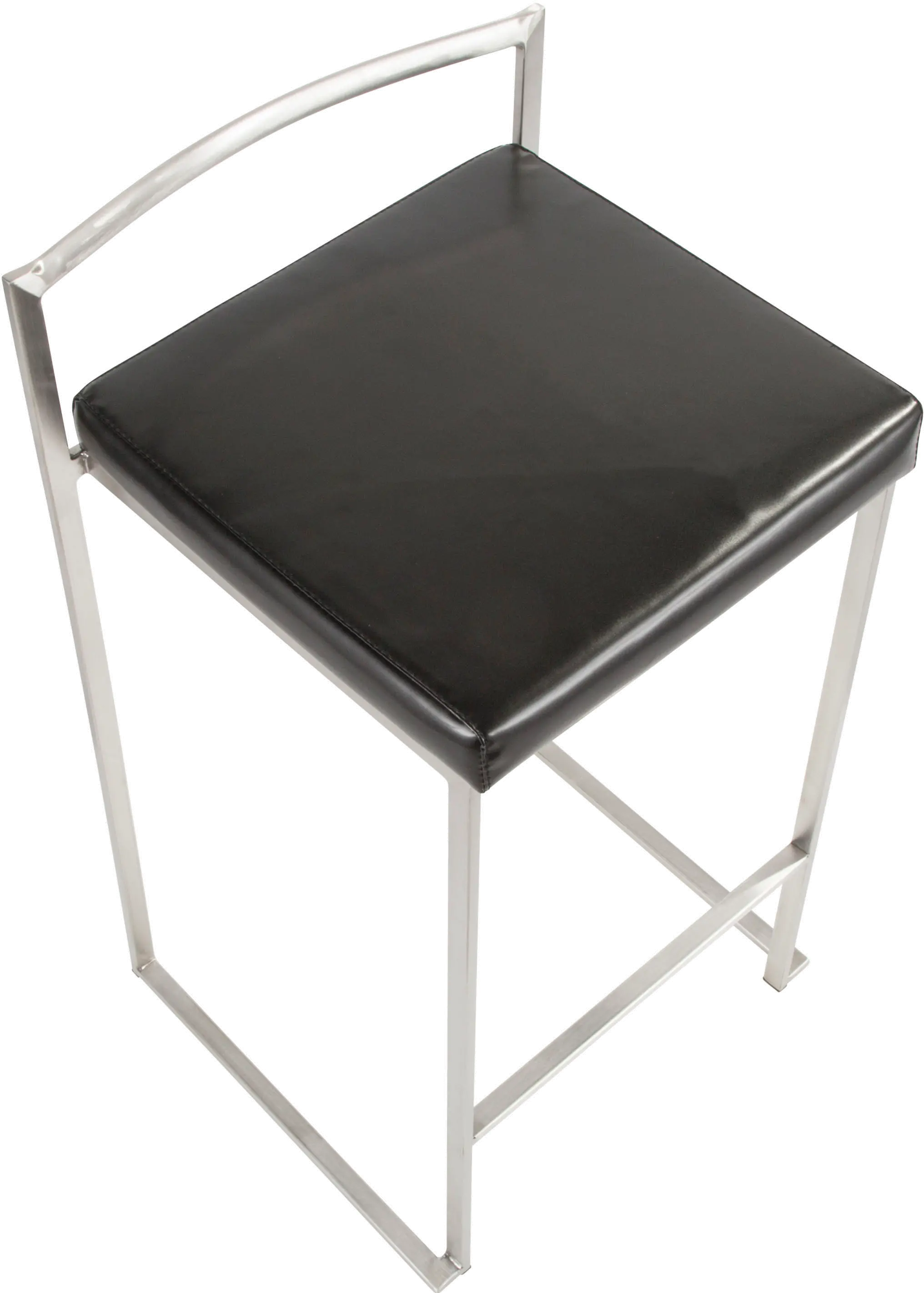 Fuji Low Back Stainless and Black Faux Leather Counter Stools， Set of 2