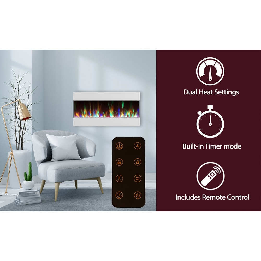 Cambridge 42 inch White Recessed Wall Mounted Electric Fireplace