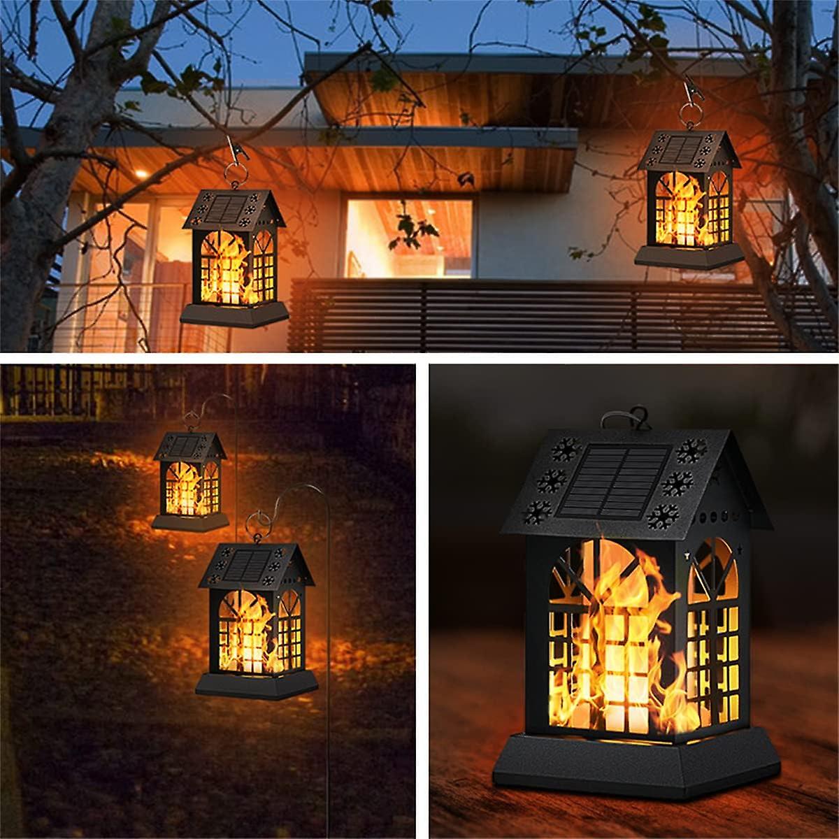 Set Of 2 99 Led Solar-powered Metal Flame Lamps For Garden， Driveway， Landscape And Home Decorations.