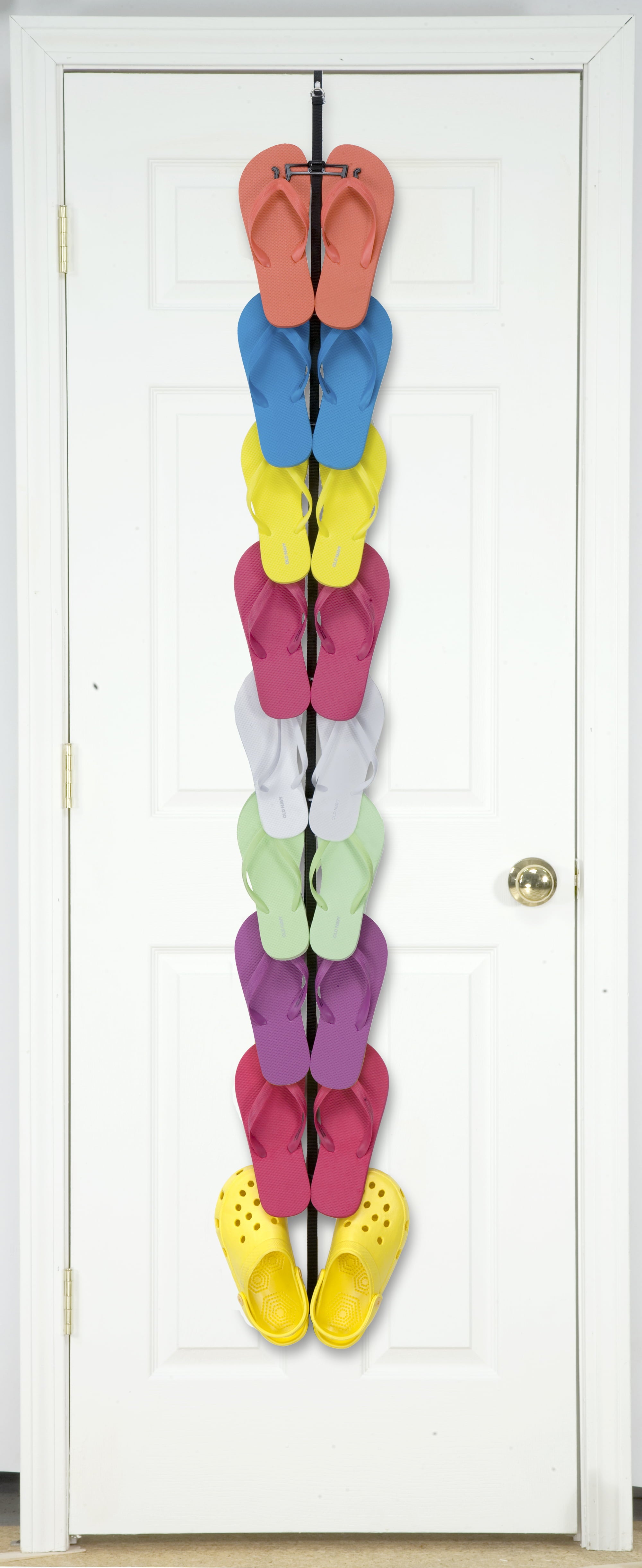 Perfect Curve Flip Flop Rack Holds 9 Pairs over Door Organizer Shoe Hanger Space Saving， Metal Black