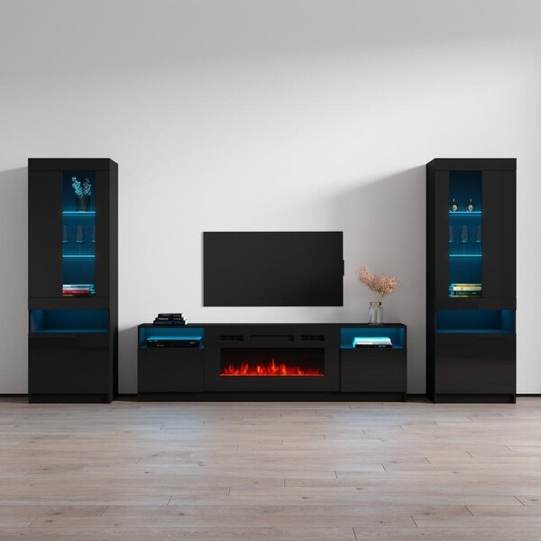 York 02 Electric Fireplace Wall Unit Entertainment Center