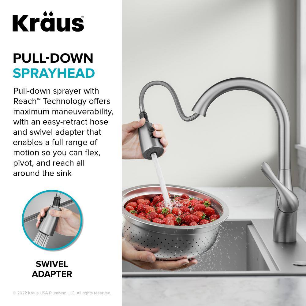 KRAUS Merlin Single Handle Pull-Down Kitchen Faucet in Matte Black KPF-1674MB