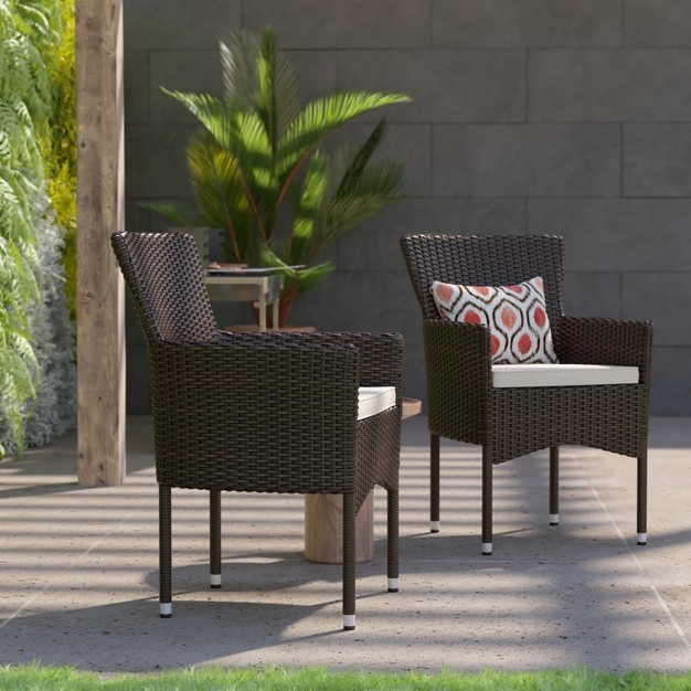 Flash Furniture Maxim Modern Wicker Patio Armchairs For Deck Or Backyard Fade And Weather resistant Frames And Cushions