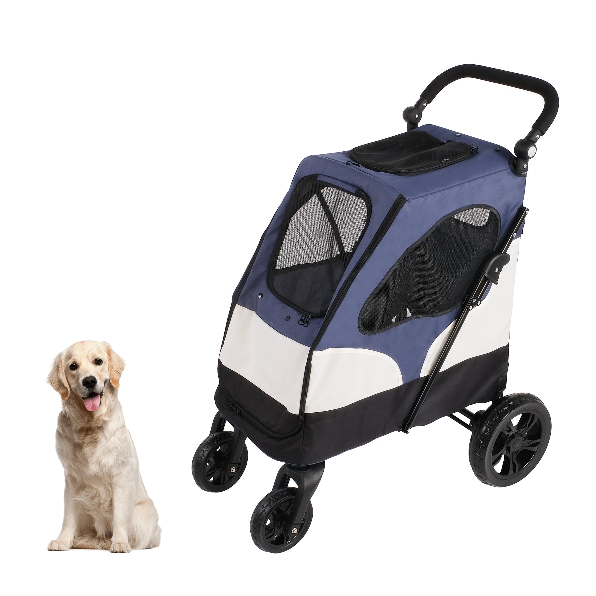 Pet Dog Stroller for Medium Dogs and Cats，Foldable Pet Jogger Stroller with Adjustable Handle，Blue