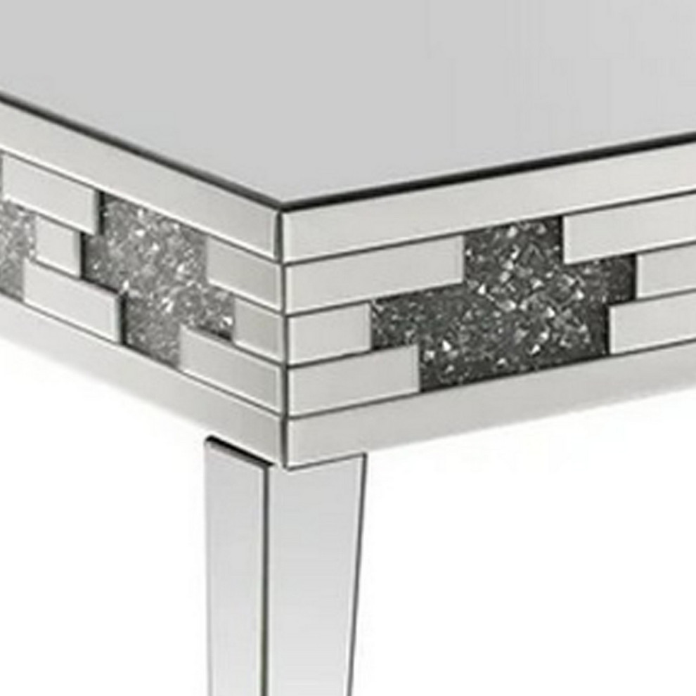 Benzara BM250676 Coffee Table With Mirror Panel Framing/Faux Diamonds  Silver   Contemporary   Coffee Tables   by Uber Bazaar  Houzz