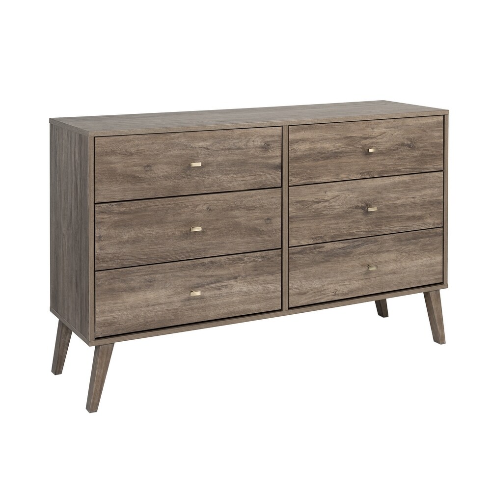 Prepac Milo Mid Century Modern 6 Drawer Double Dresser for Bedroom  Chest of Drawers  Contemporary Bedroom Furniture