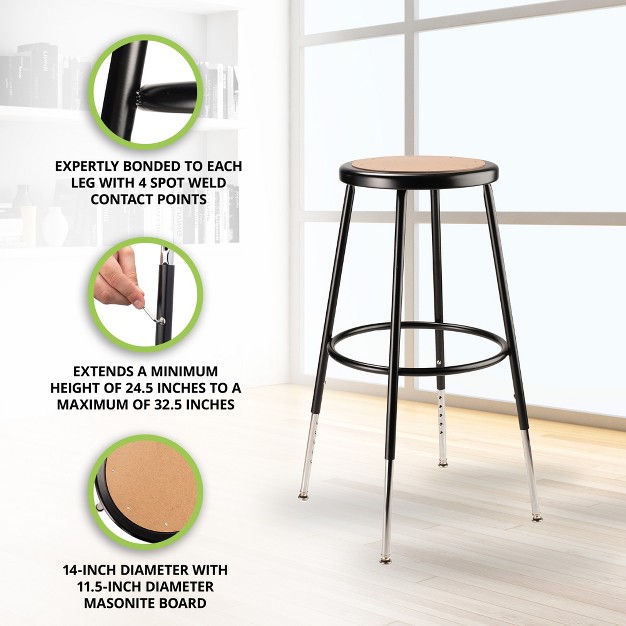 Adjustable Steel Stool With 14 quot Round Seat Pan Supports Up To 500 Pounds Black