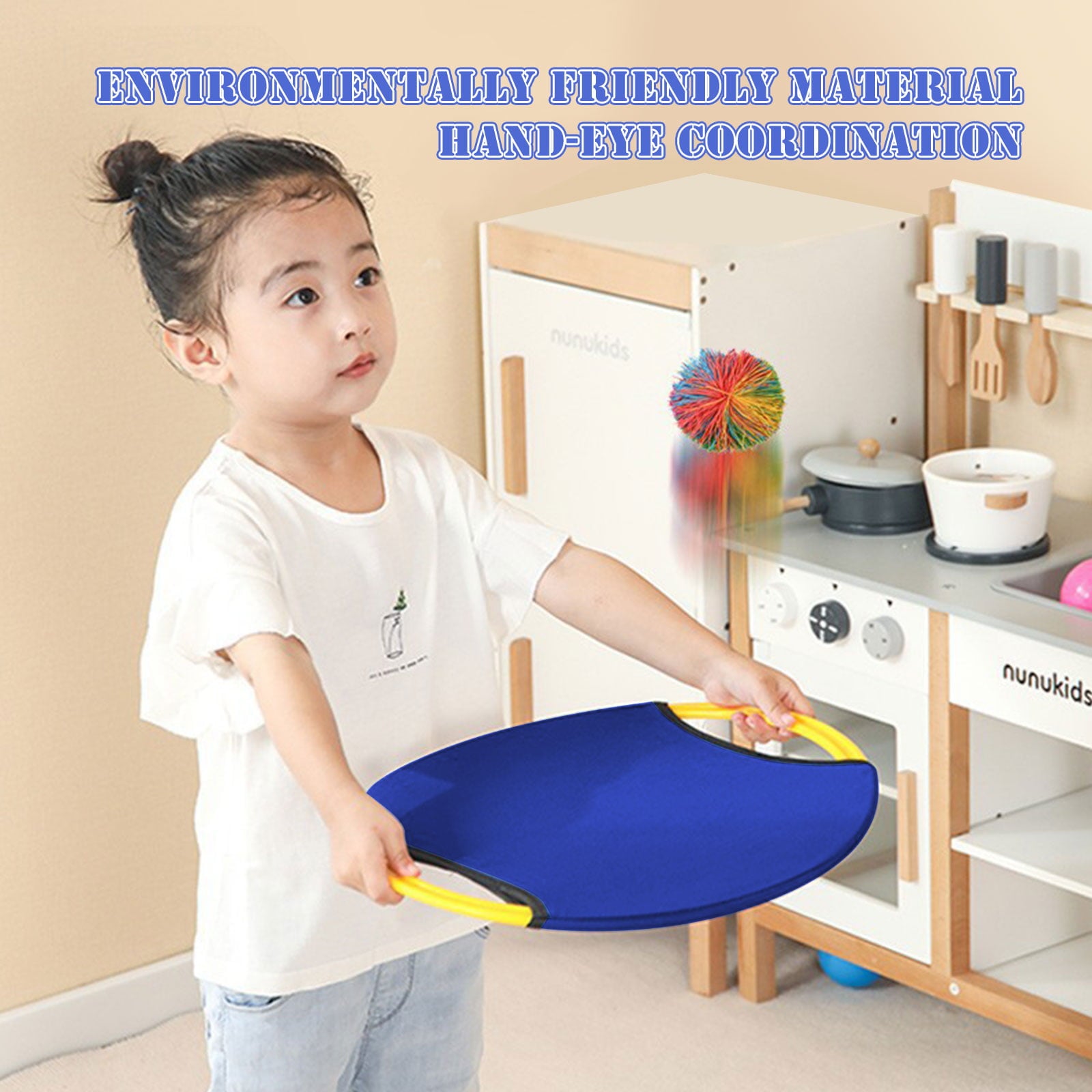 Bouncy Paddle and Stringy Ball Toss and Catch Game for Kids All Ages Safe Play Indoors or Outdoors，Blue and Purple