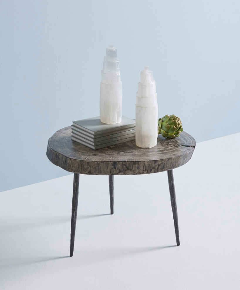 Crosscut Coffee Table  Gray Stone  Forged Legs   Industrial   Coffee Tables   by HedgeApple  Houzz