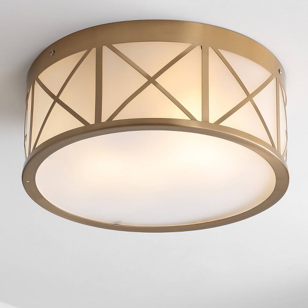 Metal glass Cadence Drum Flush Mount Ceiling Light Brass Jonathan Y