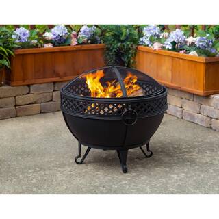 Pleasant Hearth Gable 28 in. W x 25.5 in. H Round Steel Wood Burning Black Fire Pit with Poker OFW003R