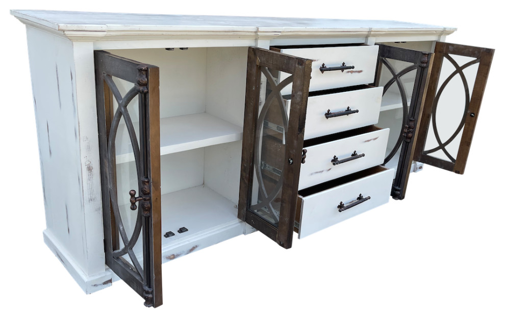 Large Media Console With Iron Hardware  White With Brown Doors   Farmhouse   Entertainment Centers And Tv Stands   by Jackson  ampCo.  Houzz