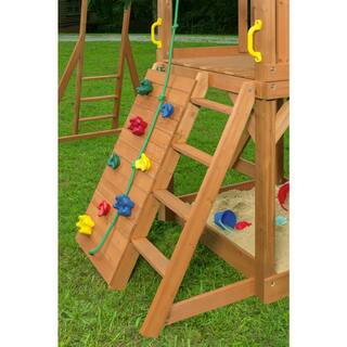 Creative Cedar Designs Mountain View Lodge Playset with Wooden Roof Monkey Bars and Multi-Color Swing Set Accessories and Green Slide 3431