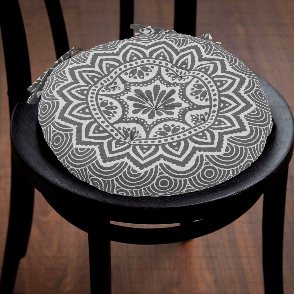 Handmade Cotton Mandala Tuffted Round Chair cushion pads 15''x15'' (Set of 2) with Ties for armchairs Dining Office chair