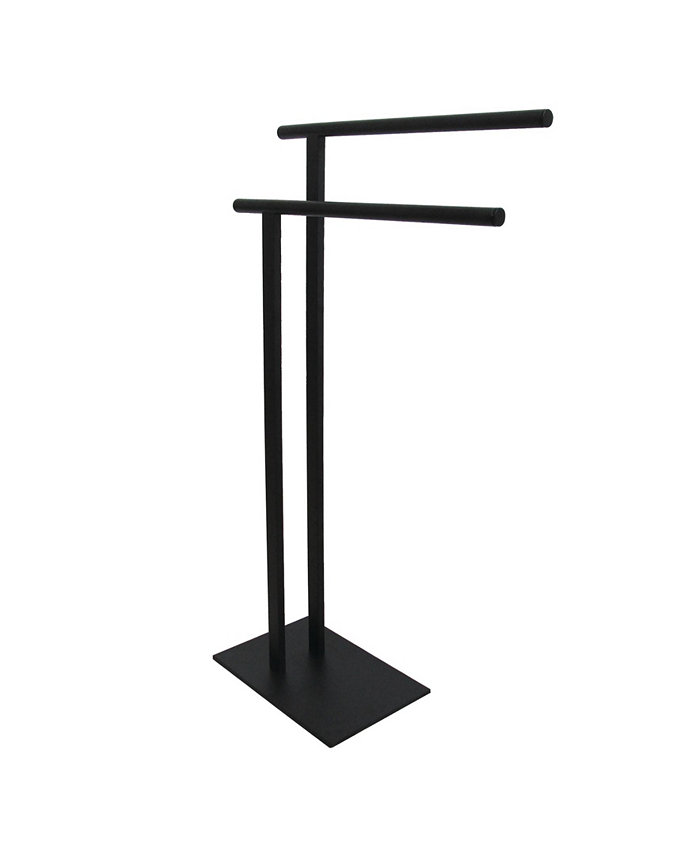 Kingston Brass Double L Shape Pedestal Towel Holder in Matte Black