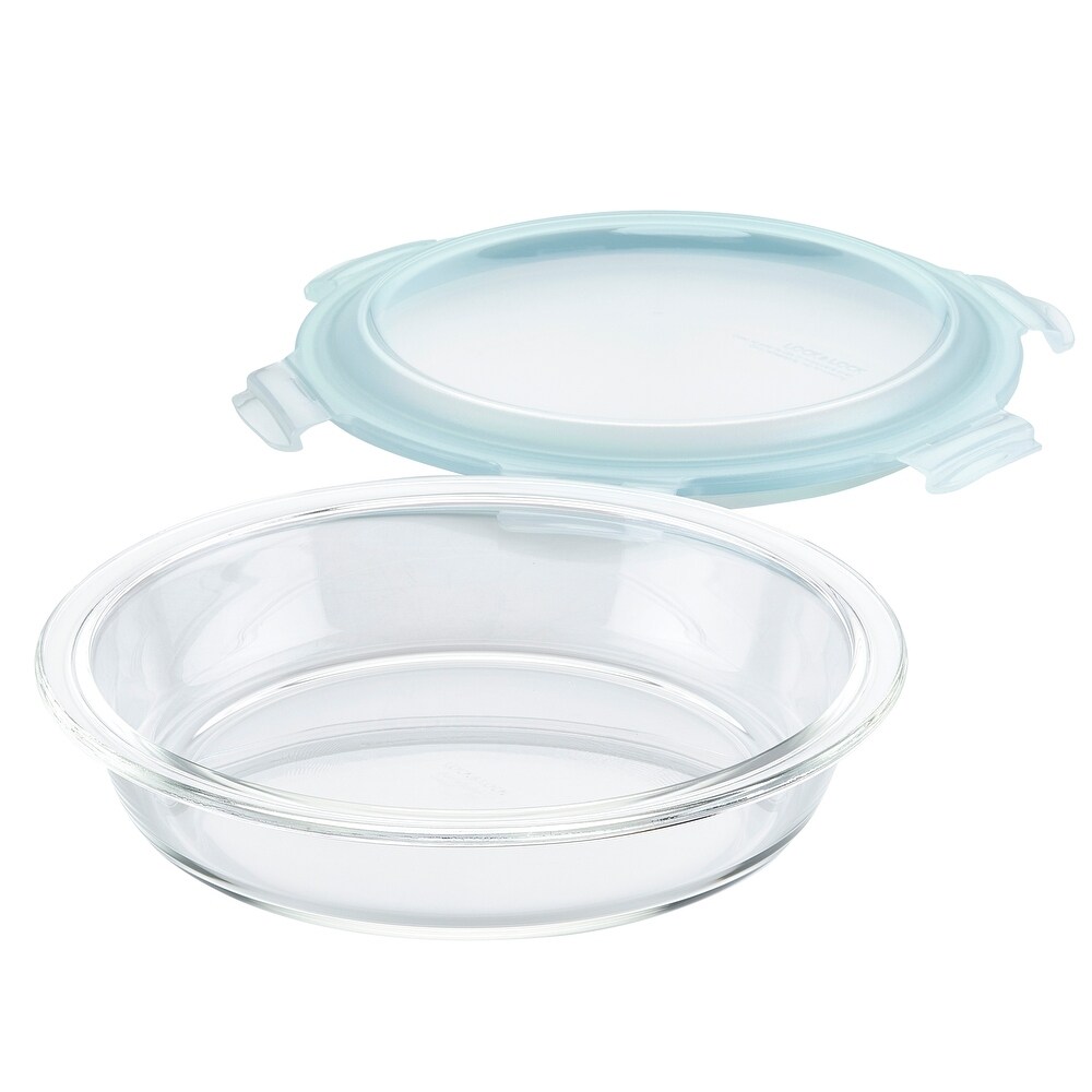 LocknLock Purely Better Glass Round Pie Baking Dish and Food Container with Lid  9.5 Inch