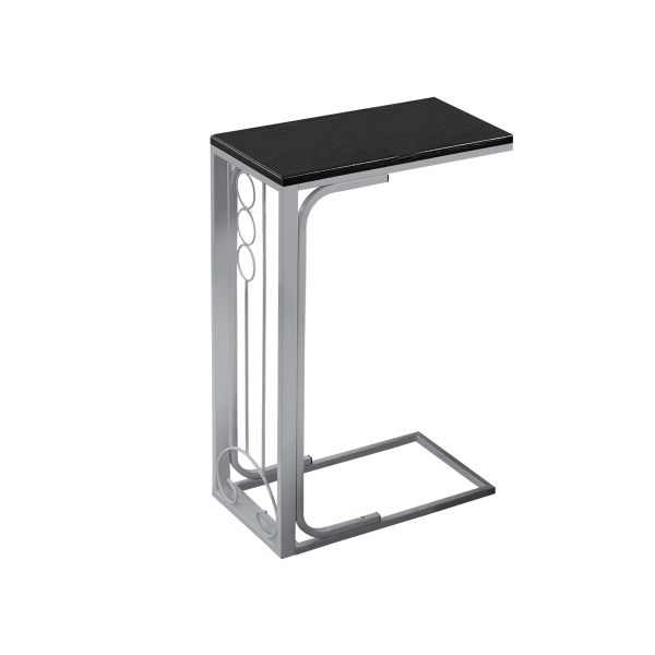 Accent Table， C-shaped， End， Side， Snack， Living Room， Bedroom， Black Laminate， Grey Metal， Transitional