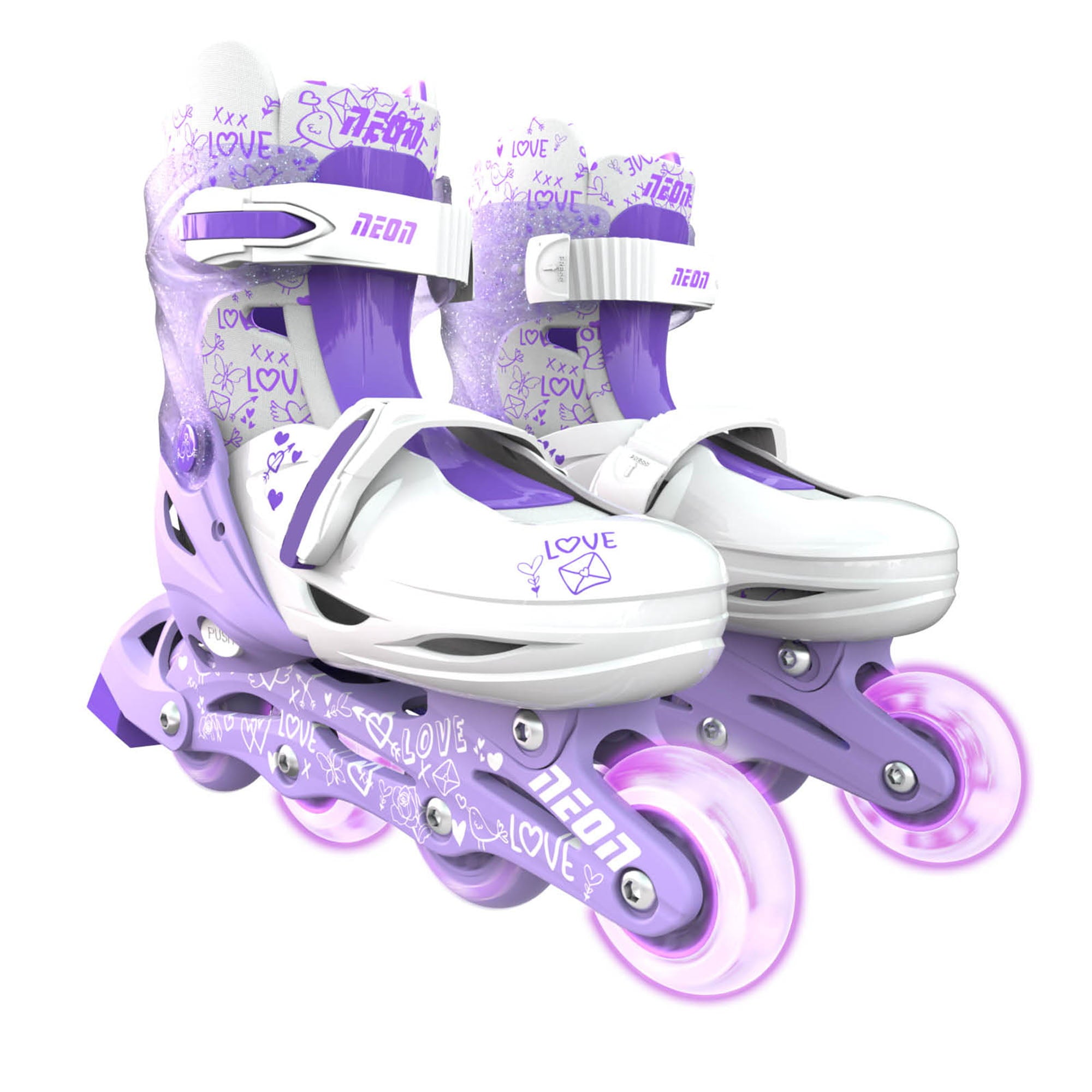 Neon Combo 2-in-1 Child Skates Inline and Quad - Girls, Size 3-6 Adjustable, One Pair, Purple