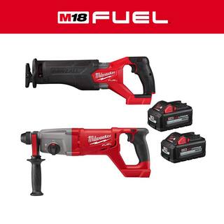 MW M18 FUEL 18-Volt Lithium-Ion Brushless Cordless SAWZALL w1 in. SDS-Plus Rotary Hammer Two 6 Ah High Output Batteries 2821-20-2713-20-48-11-1862