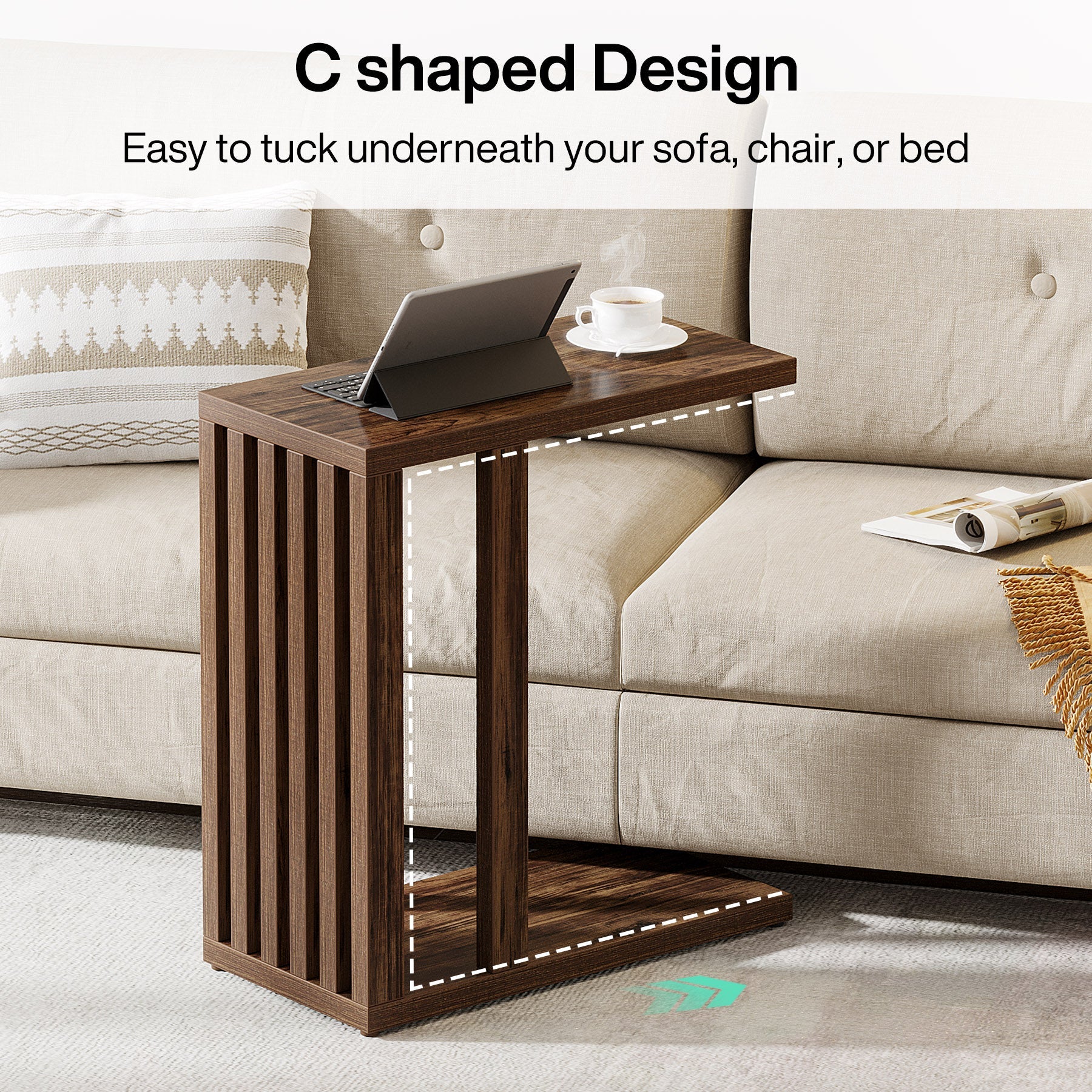 2-Tier End Table, Modern C-Shaped Side Table