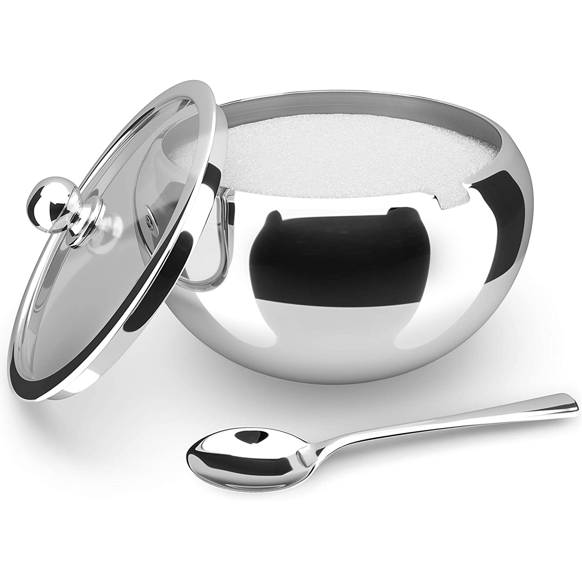 Kook 16 Oz Stainless Steel Sugar Bowl with Lid and Spoon Kitchen Accessories